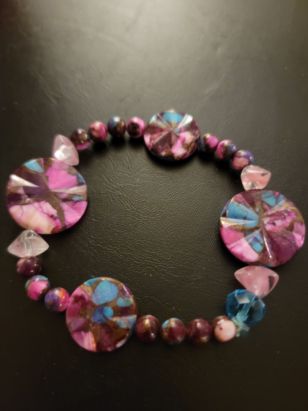 Purple & Blue Round Beaded Stretch Bracelet - Women Jewelry